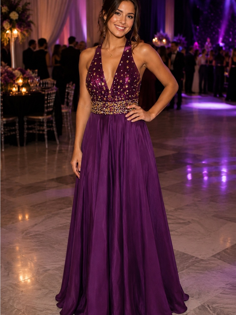 Splash Purple Embellished Maxi Dress